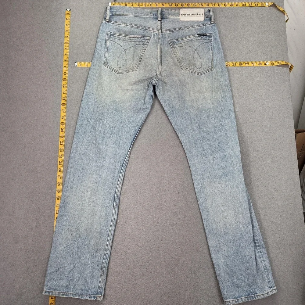 Calvin Klein‎ Selvedge Jeans Mens Blue Light Dirty Wash Straight Leg Fits 34x32
